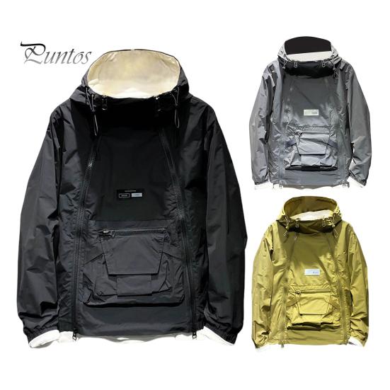 Trenci pentru bărbați, cu glugă, cu șnur, cu mânecă lungă, cu fermoar dublu, cu fermoar, de culoare solidă, cu buzunar mare, îmbrăcăminte în stil stradal