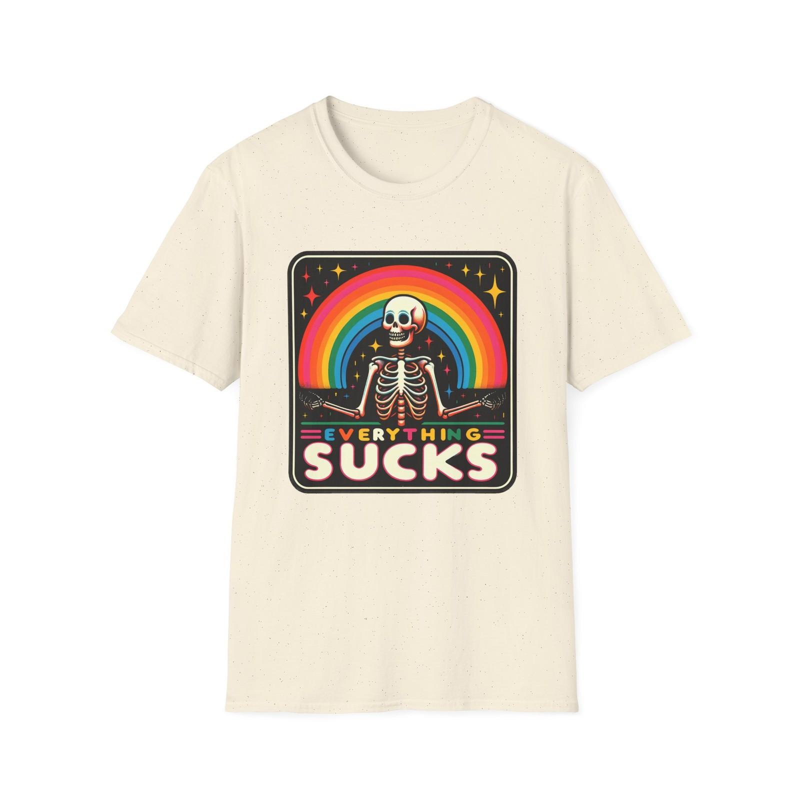 Everything Sucks Skeleton T-Shirt | Retro Rainbow Graphic S разноцветный
