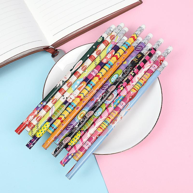 12/24Pcs Easter Wooden Pencils Cartoon Rabbit Egg Writing Pencil Gift Kids Birthday Easter Party Favors Goodie Bag Pinata Filler