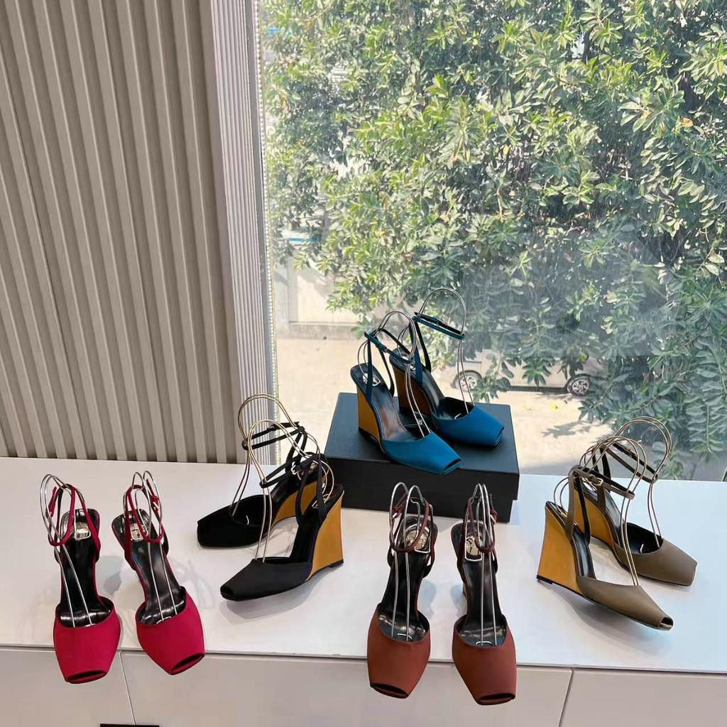 Fashion 2025 Unique Design Square-Toed Patent Leather High-Heeled Chunk-Heeled Women'S Shoes Wedge Heel Fish-Mouth Sandals
