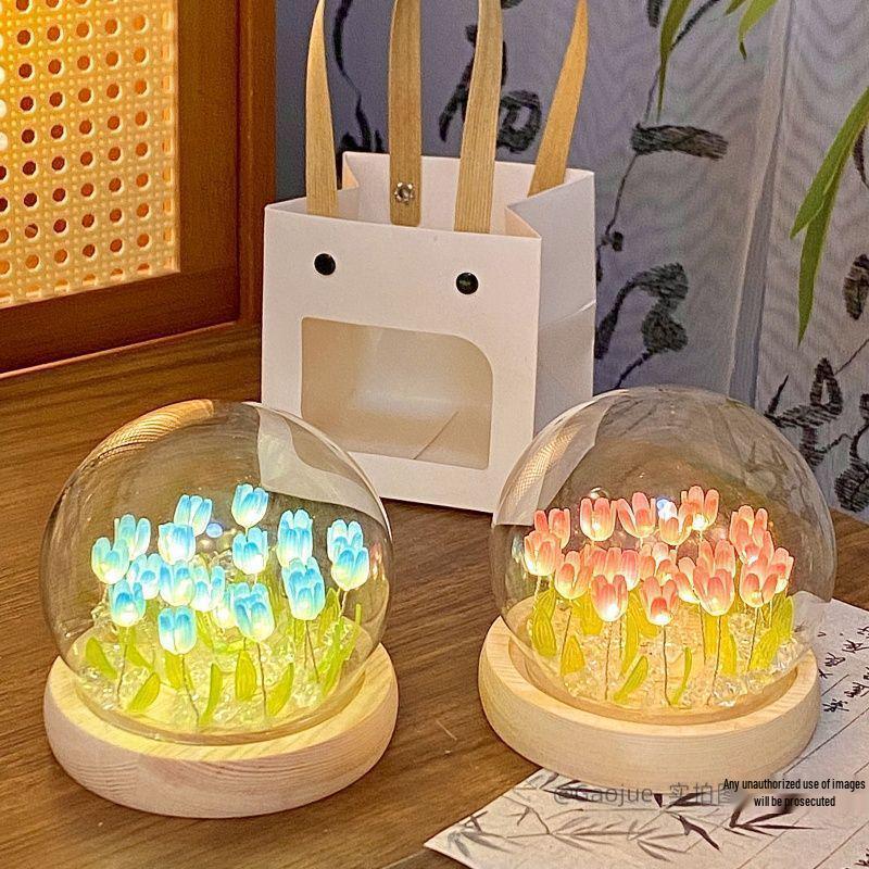Handmade High-End Tulip Glass Night Light for Bedroom Decor