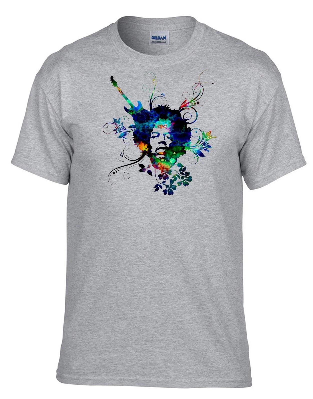 Jimi Hendrix Flowers Music Grey 100% Cotton T-shirt Mens Tees Top -003_Grey- 3XL