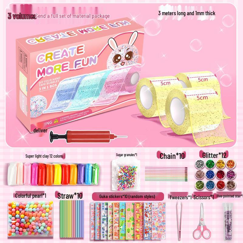 Nano Gel Squishy Toy Craft Kit - Double-Sided Tape & High Viscosity Bubble Blowing Set