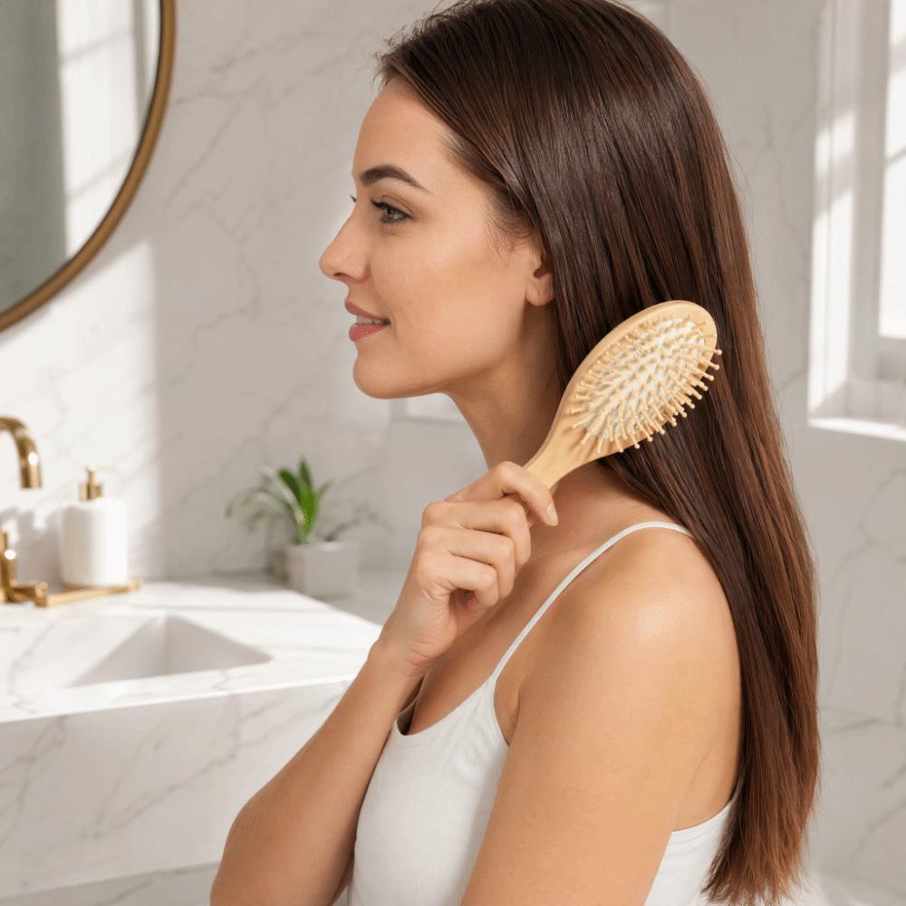 Black Rubber Cushion Wooden Hair Brush Anti-Static Scalp Massage Comb Paddle Brush Salon Use белый