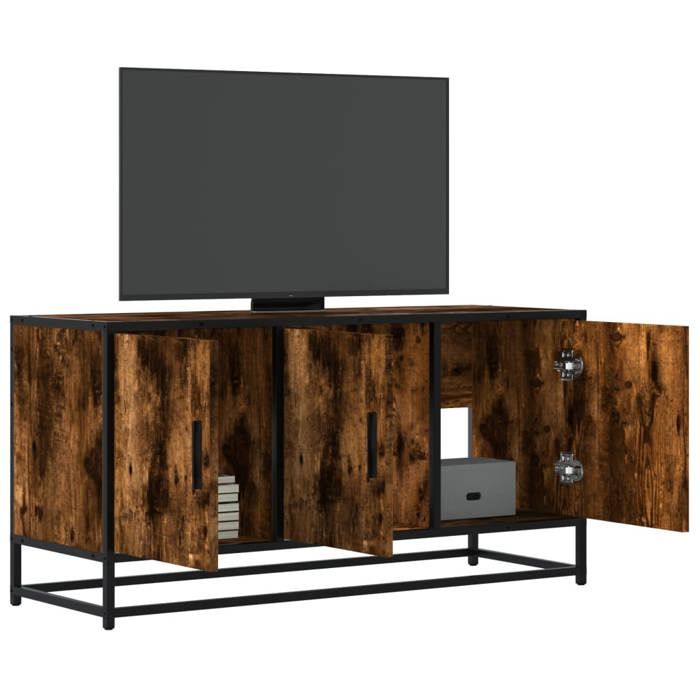 VidaXL Meuble TV chêne fumé 100x35x50 cm bois d'ingénierie et métal, banc TV, meuble hifi, centre de divertissement, buffet 848831