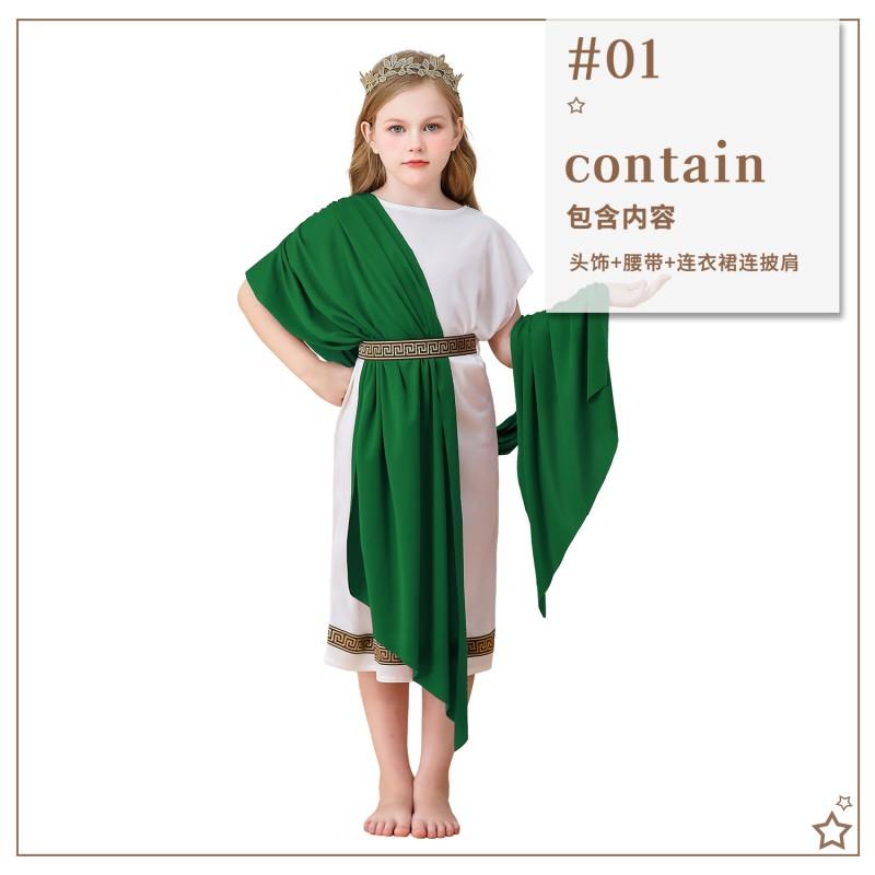 Disfraz de Mitología Griega para Niños Fiesta de Halloween Toga Romana Vestido Atuendo Cosplay Niñas 3-8 Años