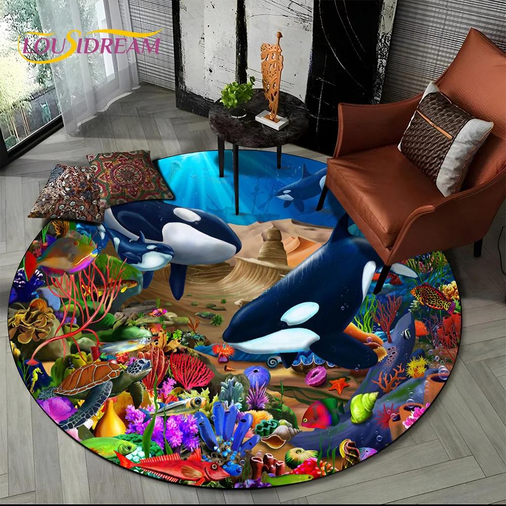 Underwater World Dream Seabed Fish Cartoon Round Carpet Rug for Living Room Bedroom Kids Decor,Pet Area Rug Non-slip Floor Mat
