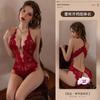 Sexy underwear women's sexy deep v lace perspective beauty back engraved neck empty crotch jumpsuit uniform 8890