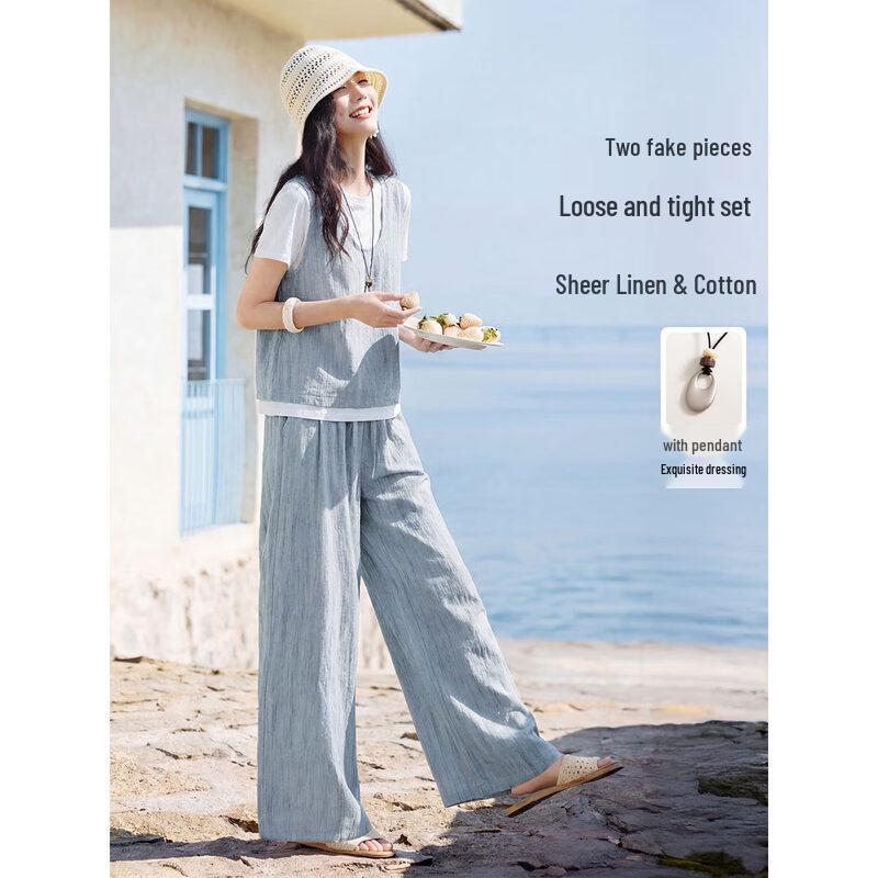 XWI Linen Blend Tie-Dye Two-Piece Set S