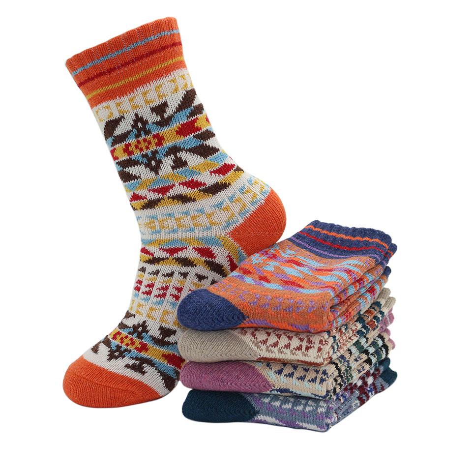 Winter Men's Wool Socks Harajuku Retro Warm Thick Comfortable  Knitted Casual Striped Socks 5 Pair