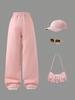 Single-piece girls' wide-leg straight-leg jeans with a fashionable, casual, trendy, and cute pink 3D bow.