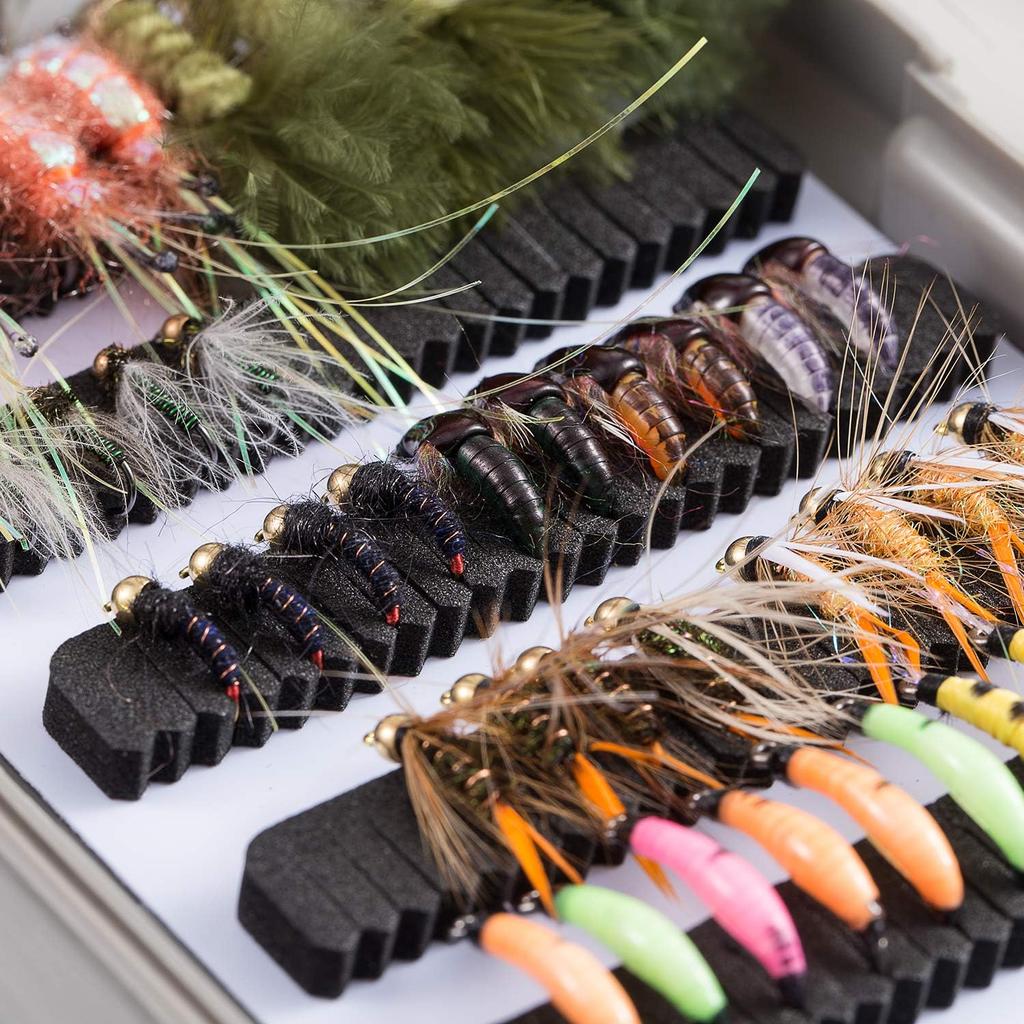 Bassdash Fly Fishing Fly Set Trout Bass Fishing with Fly Box 36/64/72/76/80/96 Pieces with Dry Flies/Wet Flies, Nymphs, Streamers, Poppers