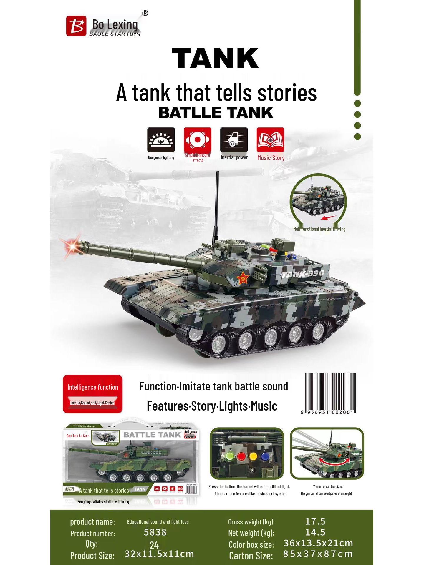 

Детская игрушка-танк с инерционным механизмом - Подарок для мальчиков для рассказывания историй