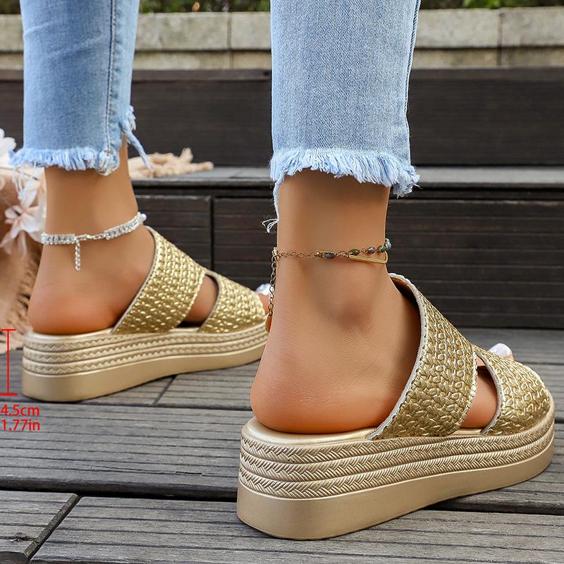 Gold Chunky Platform Sandals Women  Summer Thick Sole Wedge Heels Sandals Woman  43 Peep Toe Party Shoes