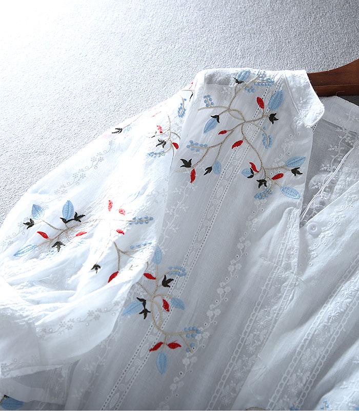 Lace Embroidered V-Neck Slimming Shirt for Women - Summer Casual, High-Waisted, Medium Sleeve