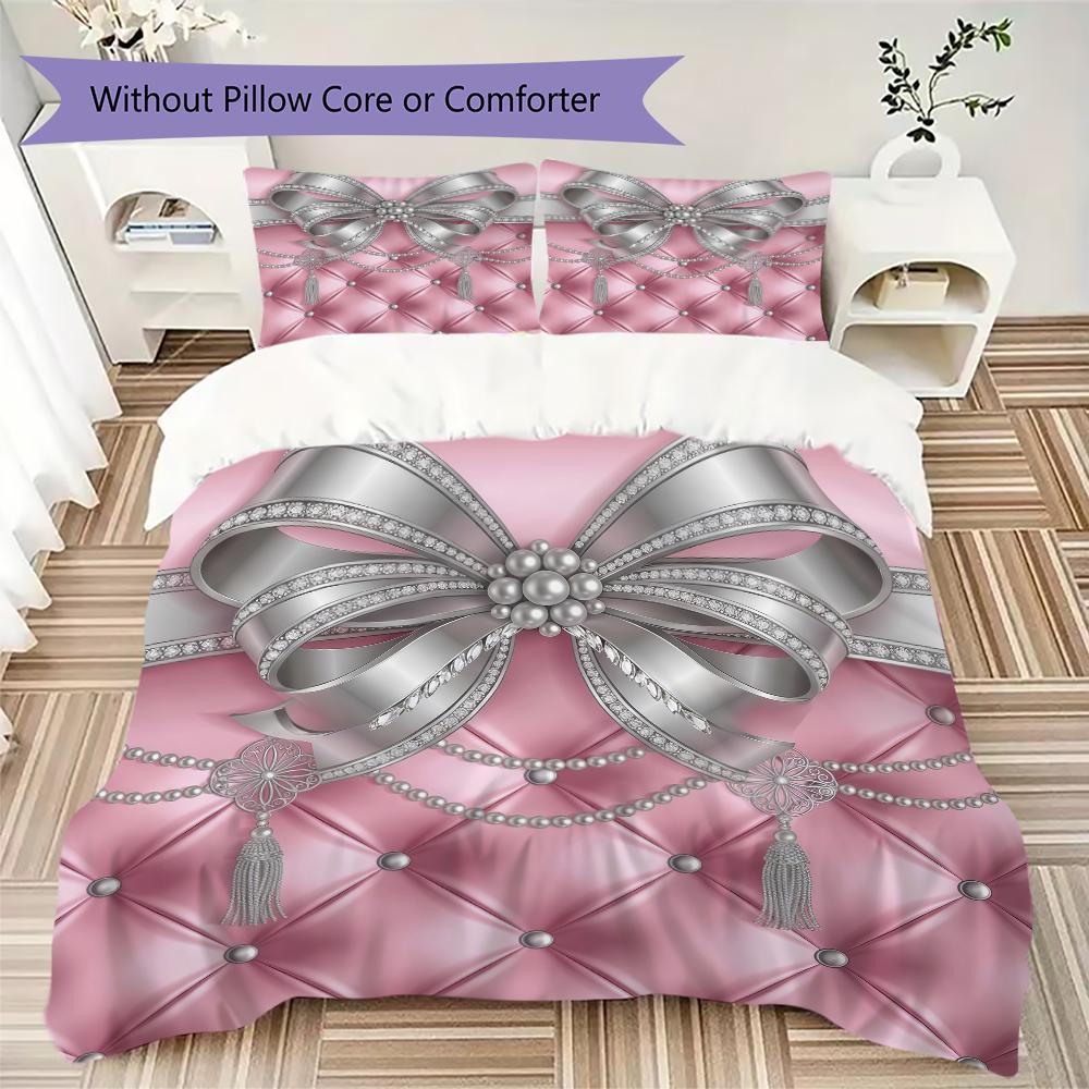 Gorgeous Bow Pattern Bedding Uilt Set Uilt Cover Pillowcase Home Decoration Birthday Gift (1 * Duvet Cover + 2 * Pillowcase  Without Core)
