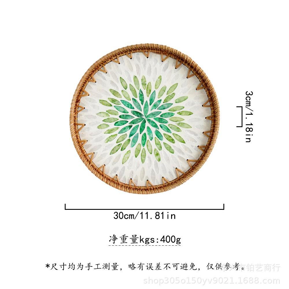 Color Shell Jewelry Cosmetics Food Teacup Storage Trays Handmade Rattan Fruit Dessert Bread Pans Round Rattan Decoration Trays