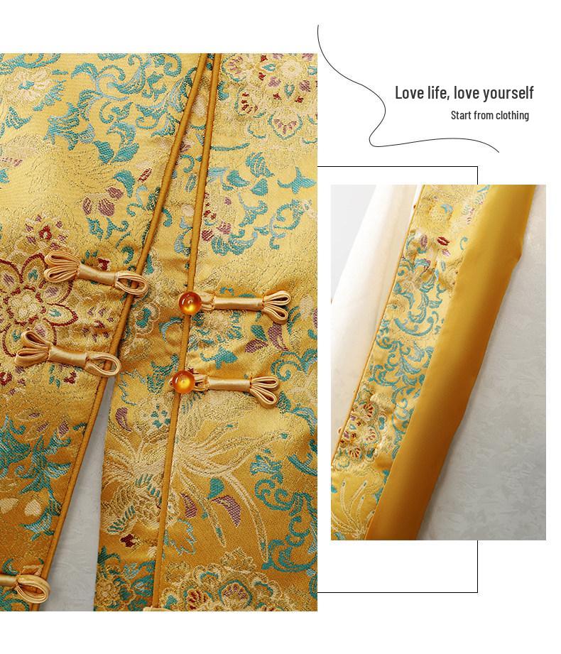 Gilet da donna con bottoni a forma di rana, stile cinese nuovo, per la primavera: Sciarpa Jacquard Stile Nazionale per Mezza Età e Anziani