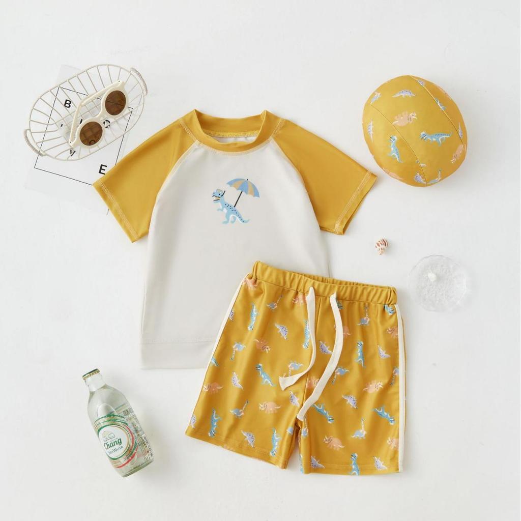 Barnens Dinosaurie Baddräktsset - Snabbtorkande Kortärmad & Shorts för Pojkar