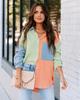 European & American Style Women's Color Block Patchwork Drop Shoulder Long Sleeve Shirt