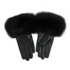 Women Genuine Lambskin Leather Gloves With Real Fox Fur Trim Cuff Winter Warm Driving Gloves-Velvet Lined