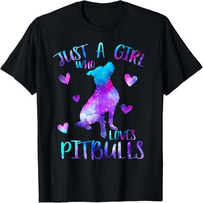 Just a Girl Who Loves Pitbulls Galaxy Space Pitbull Dog Mom T-Shirt