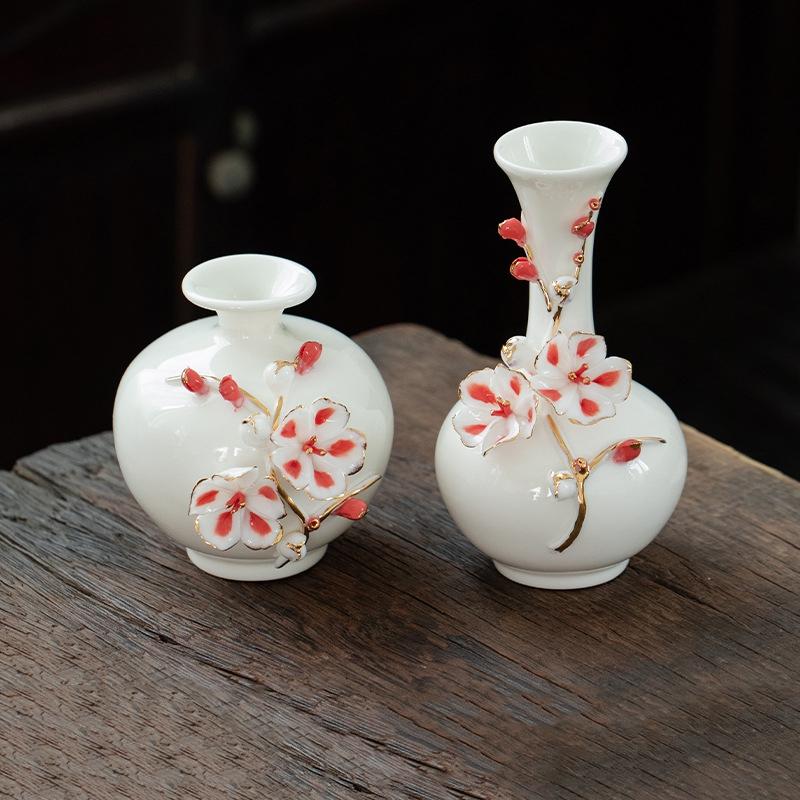 White Ceramics Vase Blossom Flower Vase Table Decorative Vases Aesthetic Sculpture Figure Home Desktop Center Decoration