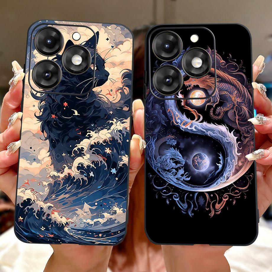 Dragon Koi Fish Landscape Phone Case For Itel A70 A60 A60s Cover Soft TPU Cartoon Bumper On Itel A27 A25 A35 A48 Shockproof Etui