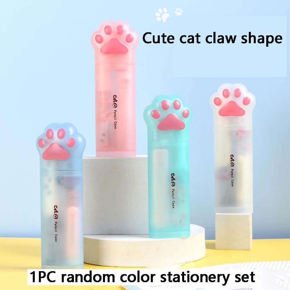 TWINGO Ein Set Katzenpfoten-Schreibwaren-Aufbewahrungsbox mit zufälliger Farbe, 5 Katzenpfoten-Schreibwaren-Kombination, Niedliches Cartoon-Schreibwarenset