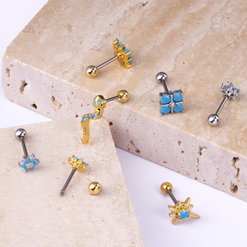 2PCS Stainless Steel Mini Blue Zircon Piercing Stud Earrings Small Helix Tragus Ear Studs Cartilage Women Earings Korean Jewelry