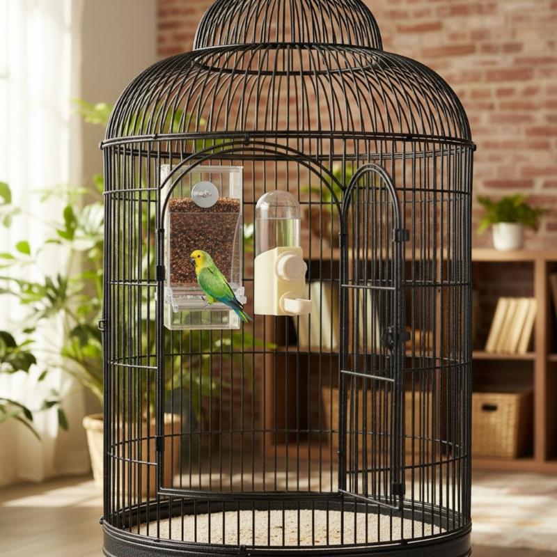 2PCS Bird Feeder and Waterer Set Treat Container AntiWaste Tray Durable ABS Cage Accessories for Small Medium Birds