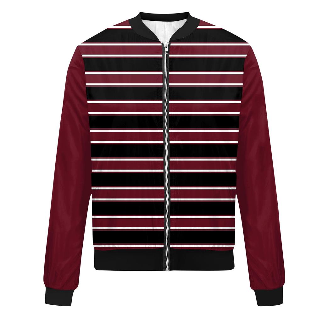 Damemote Casual Stripe Patchwork trykt jakke Glidelås med lommer Jakke