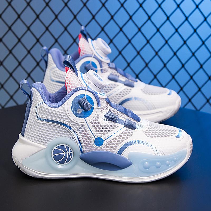 Boys basketball shoes summer single net breathable middle and older boys button training shoes children running basketball shoes