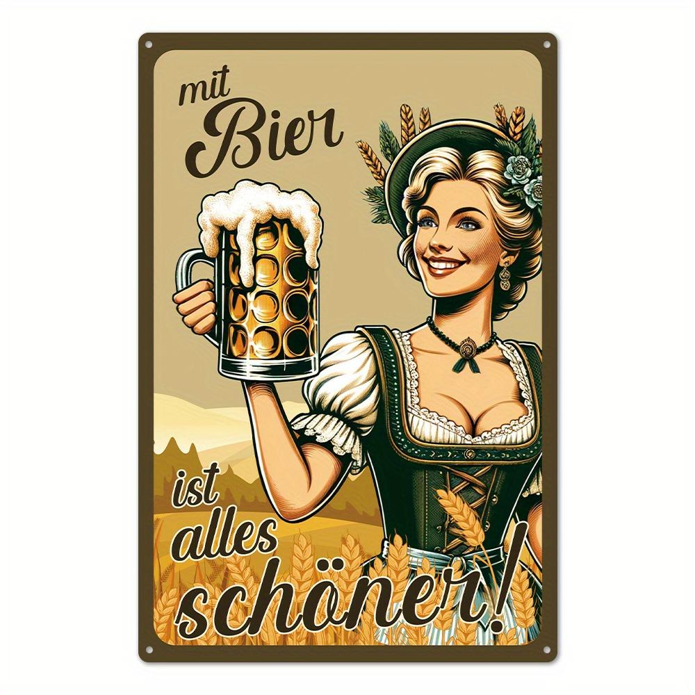 Putuo Decor Vintage German "Mit Bier" Metal Tin Sign - Universal Seasonal Wall Art Decor for Home, Farmhouse, Club, Pub - Retro