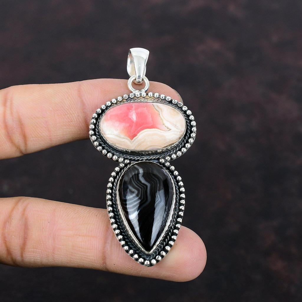 Rhodochrosite Pendant Psilomelane Pendant 925 Sterling Silver Pendant Handmade Jewelry Genuine Gemstone Pendant Vintage Jewelry Gift For Him
