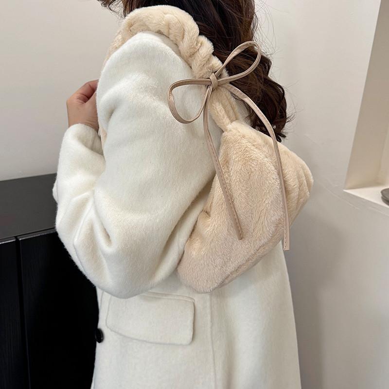 Plush Furry Shoulder Bag For Women With Zipper Closure And Mobile Pocket For Daily Use