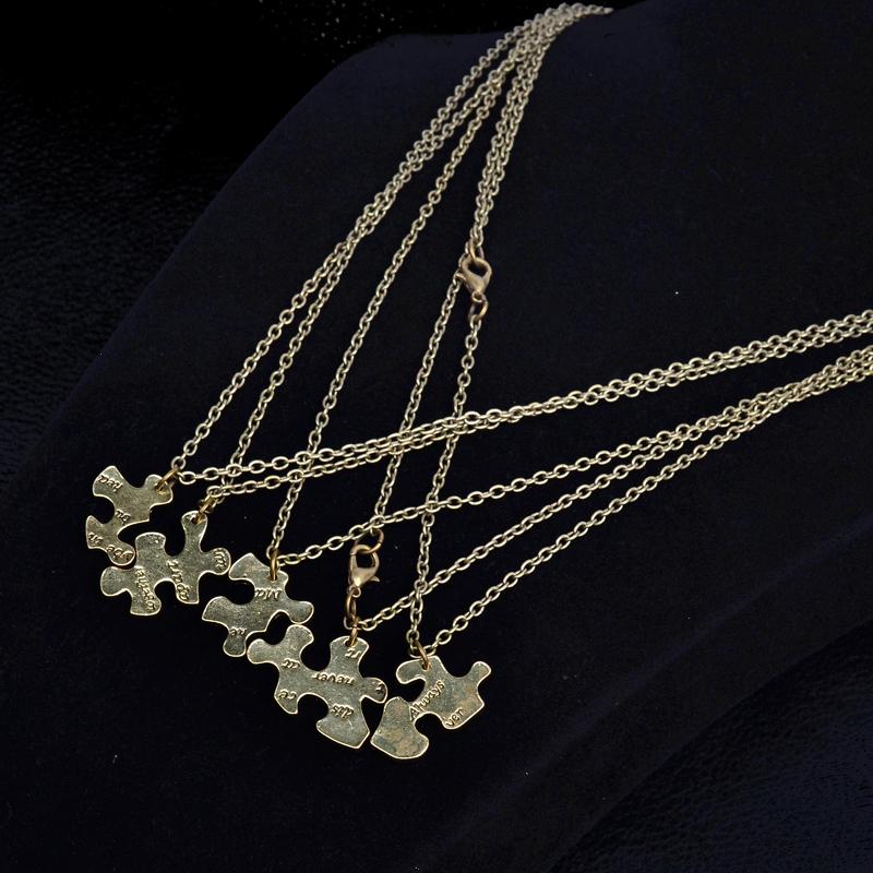 5 Pcs/set Vintage Interlocking Jigsaw Puzzle BFF Necklaces Best Friends Forever Pendant & Necklace Retro Link Chain Jewelry
