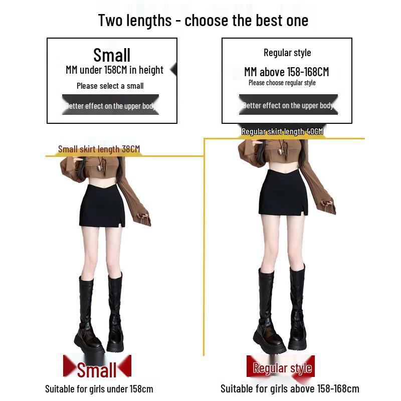 Spring/Summer 2024 Black A-line High Waist Stretch Slimming Midi Skirt with Slit - Hot Girl Edition