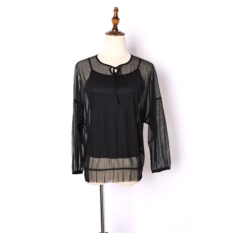 

2023 Summer New Design Sense Thin Knitwear Loose Overclothes Two-piece Set Elegant Slim Looking Fashion All-Match Fashion Black S