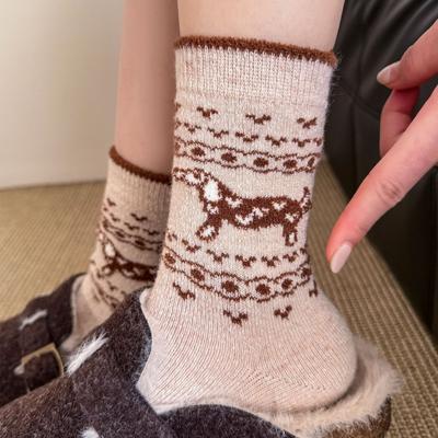 Wool Socks Women'S Warm Puppy Socks Mid-Leg Socks Fashion Trend Stacked Socks Maillard Socks Women