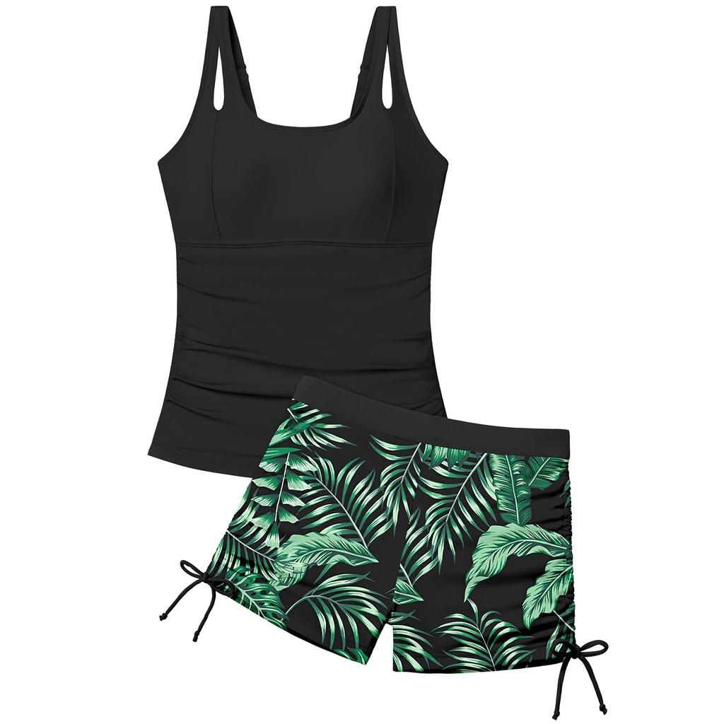 Children's Fashionable Casual Square-Neck Printed Swimsuit Set