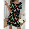 Sommer Damen 3D-Druck Rundhals Kurzarm Kleid Mode Vielseitig Trend Atmungsaktiv Lässig