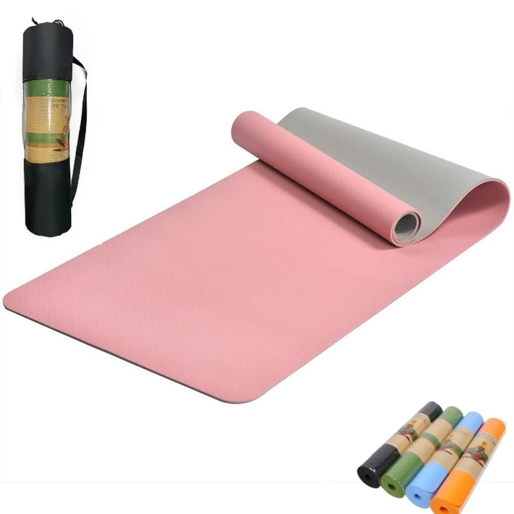 TPE Material Yoga Thick with Storage Training Stretching Pilates 183 x 61cm 2 Mat, (6mm/8mm), Band, Mat, Mat, Mat, (Pink/Gray Colors, 183610.6CM)
