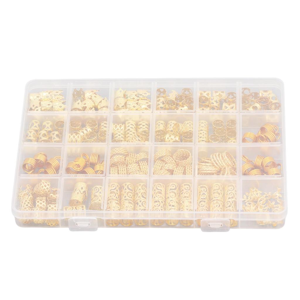 220pcs Hair Dreadlock Jewelry Rings Hollow Out DIY Hair Braiding Coils for Party Wedding Festival Gold Plating