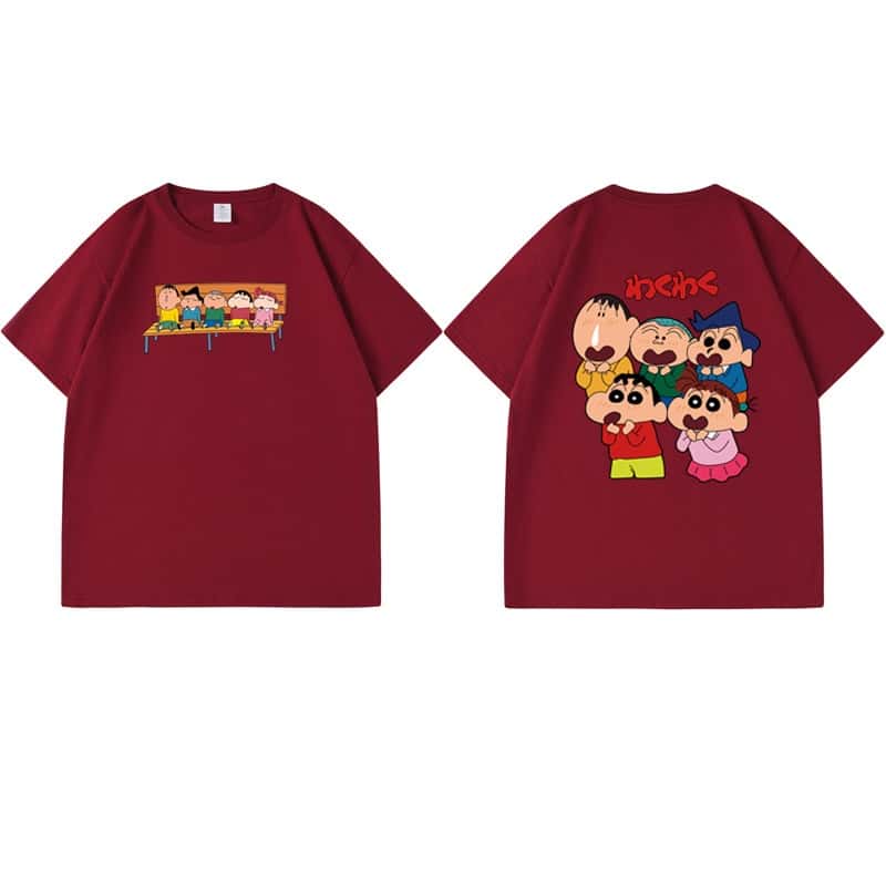 

Crayon Shin Chan Kasukabe Defense Force Double Sided Print T Shirt Unisex Women Oversized Cute Cartoon Short Sleeve Casual Tee S