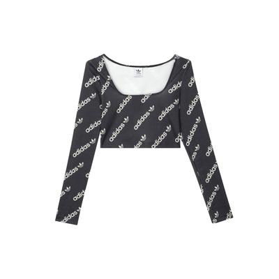 Originals Trefoil Logo Letter Print Short Sleeve Sports Long Sleeve T-Shirt Women Tops Black HM4894