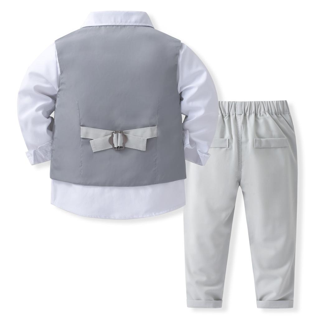 Gentleman Outfits Geburtstagskostüm für Jungen Kinder Frühling Herbst Boutique Bekleidungsset Einfarbiger Westenanzug Kinder Baumwolle Festliche Kleidung