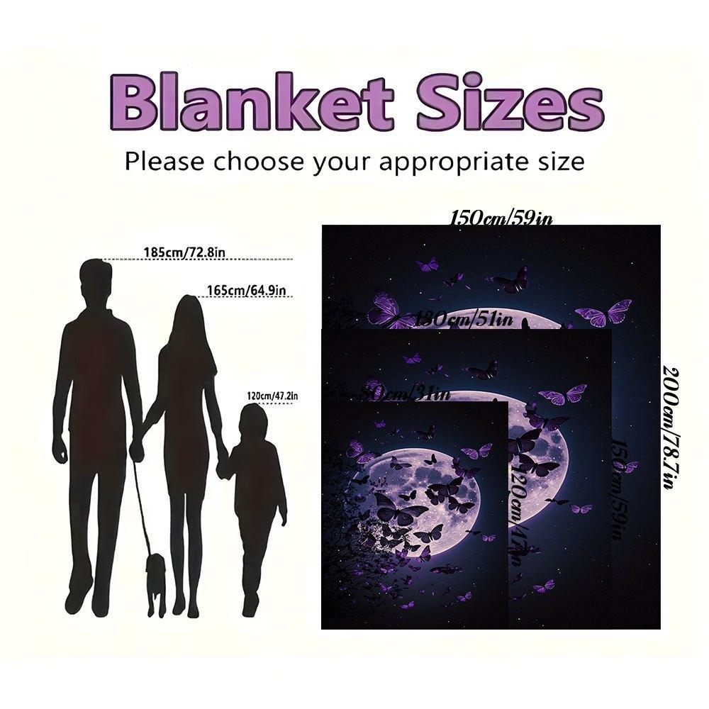 "Enchanted Night Butterfly Moon Wall Art Print"Blanket Flannel Throw Blanket for Sofa, Bed, Travel, Camping, Office