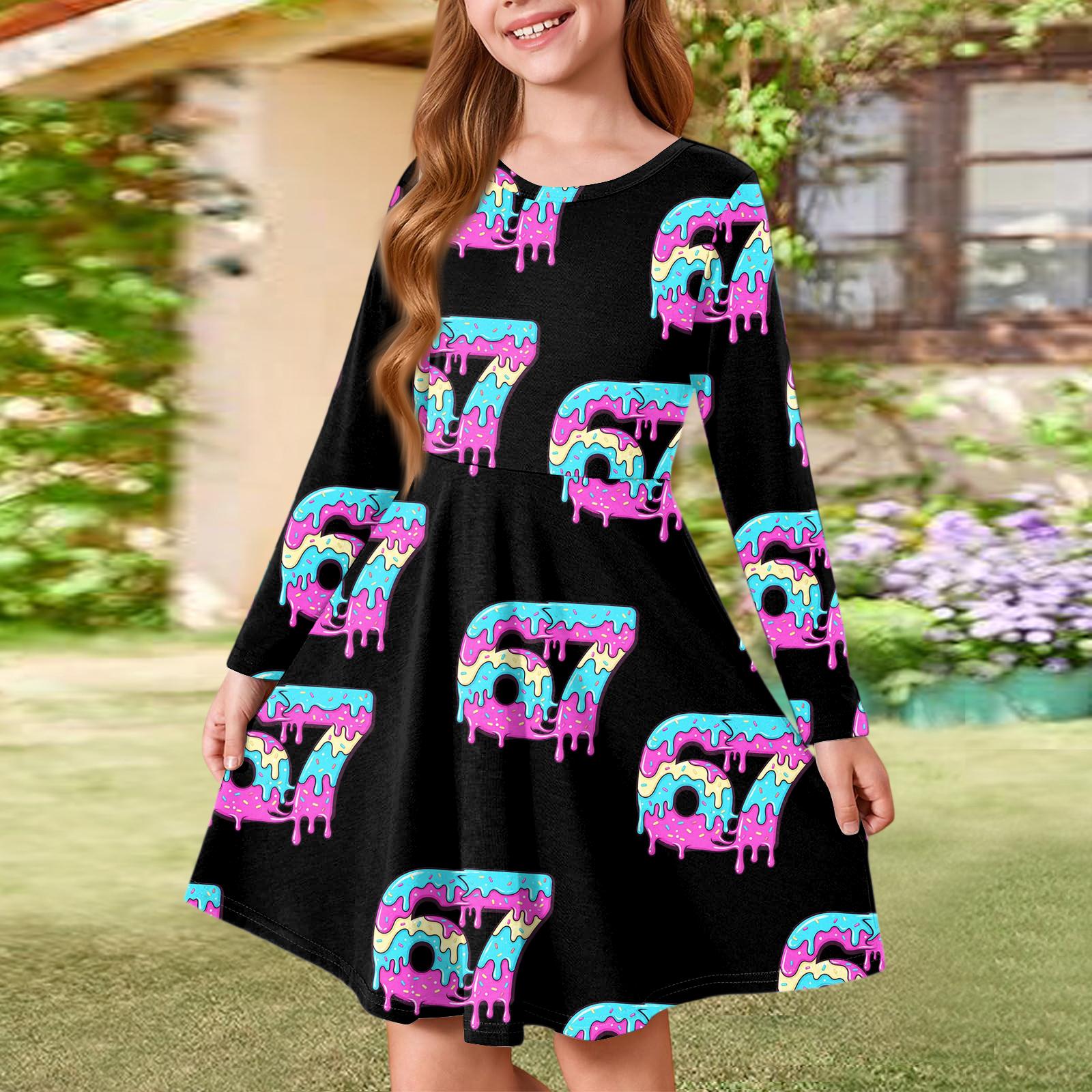

Girl s Printed Long Sleeve A,line Dress 130 Темно-синій