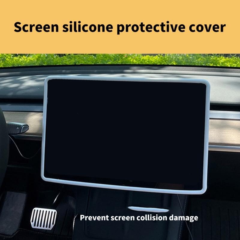 Car Interior Screen Edge Protective Silicone Frame Skin Cover For Model 3 Model Y Center Console Bumper Guard Decoration